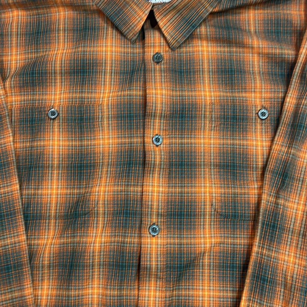 Patagonia Orange and Black Plaid Button-Down Shirt - Picture 3 of 5